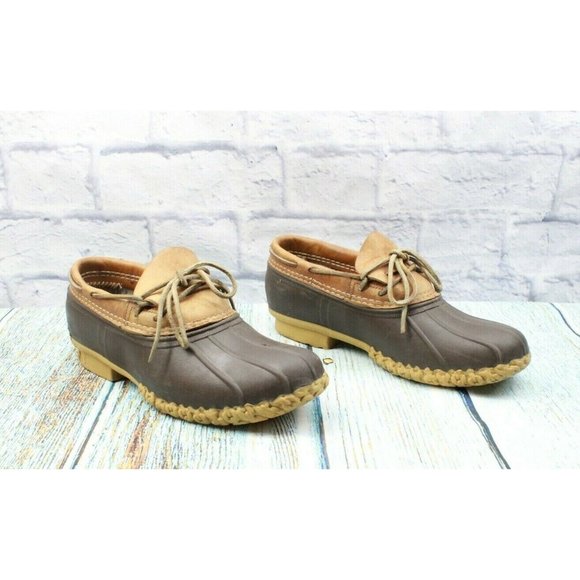 LL Bean Unlined Brown Leather Rubber Low Ankle Gum Shoe Duck Boots M 7 L 9 - Picture 3 of 10